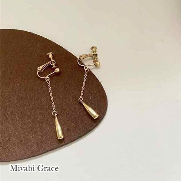 Dangle Gold Chain Triangle Screw-Back Clip On Earrings