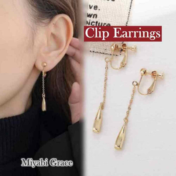 Dangle Gold Chain Triangle Screw-Back Clip On Earrings