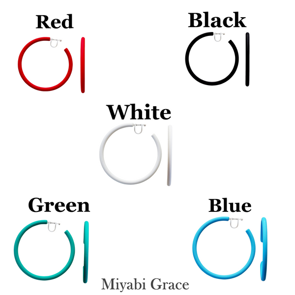 Red/Black/White/Green/Blue 60 mm Big Hoop Invisible Clip On Earrings