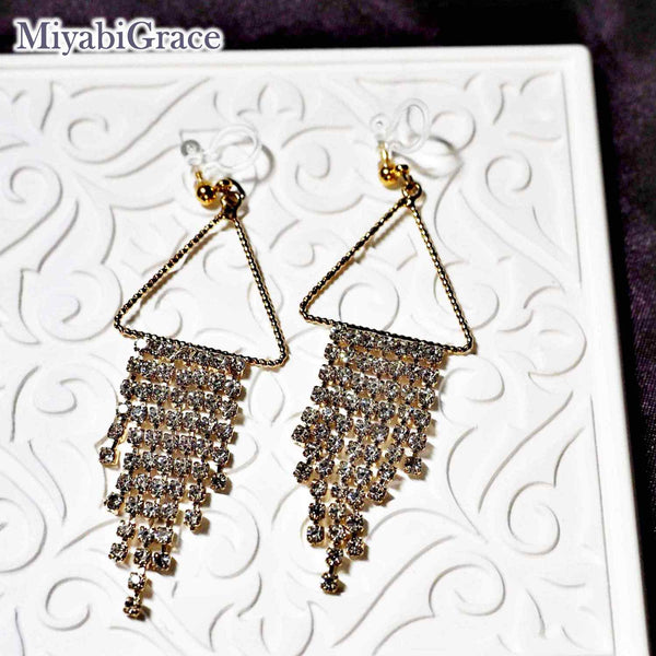 Dangle Geometric Gradated Rhinestone Invisible Clip-On Earrings