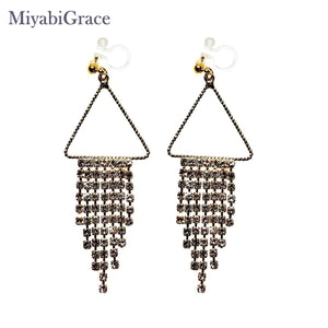 Dangle Geometric Gradated Rhinestone Invisible Clip-On Earrings