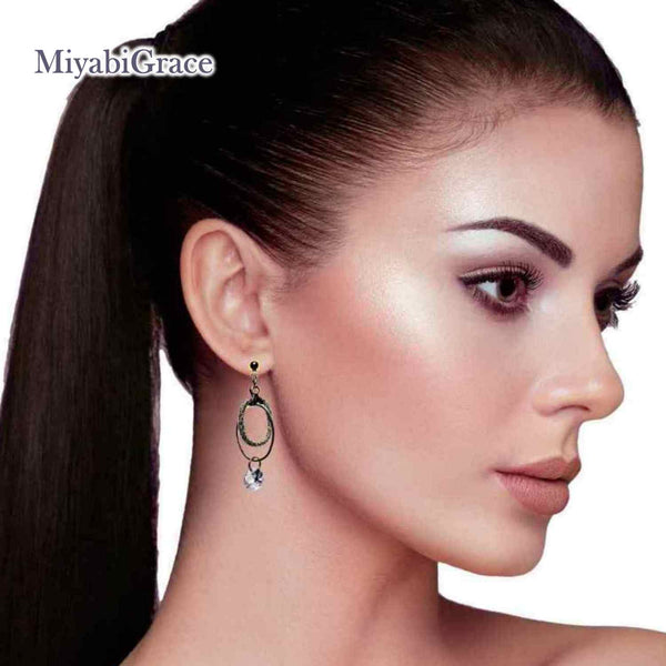 Double Oval Hoop with Cubic Zirconia Invisible Clip On Earrings