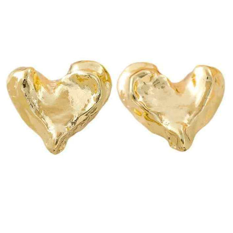 Gold Hammered Heart Coil Clip On Earrings