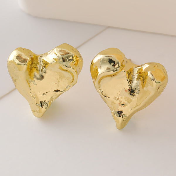 Gold Hammered Heart Coil Clip On Earrings