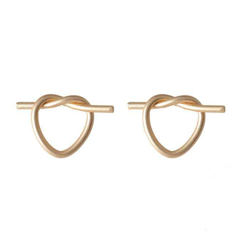Gold Knot Heart Invisible Clip On Stud Earrings