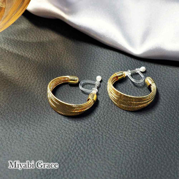 Gold Mesh Invisible Clip On Hoop Earrings