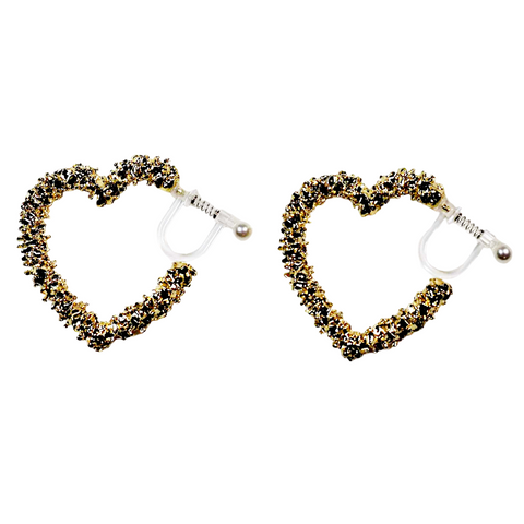 Gold Metallic Heart Hoop Invisible Clip On Earrings