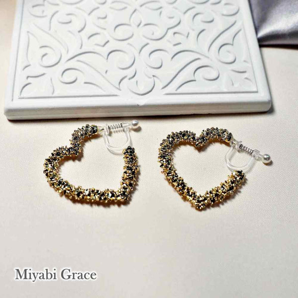 Gold Metallic Heart Hoop Invisible Clip On Earrings