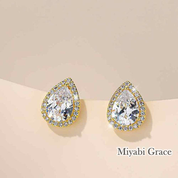 Gold /Silver Teardrop Cubic Zirconia Crystal CZ Bridal Wedding Clip On Earrings