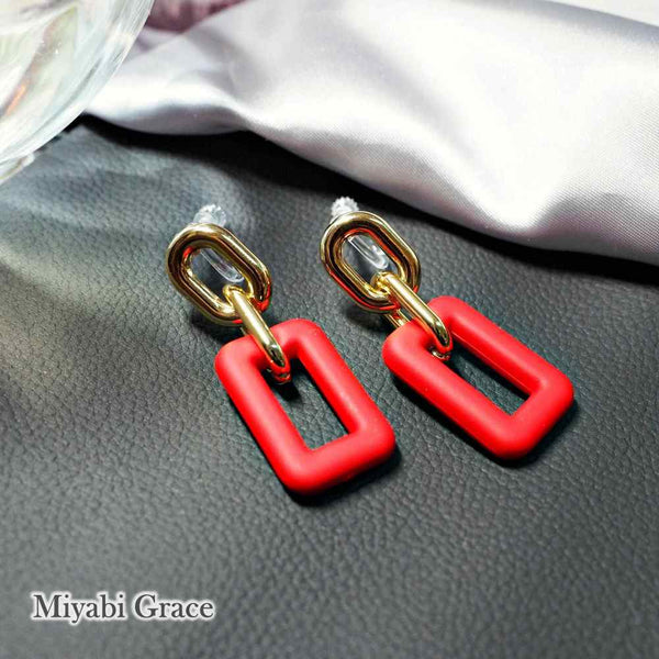 Red/Black/White/Green/Blue & Gold Rectangular Invisible Clip On Hoop Screw-Back Earrings