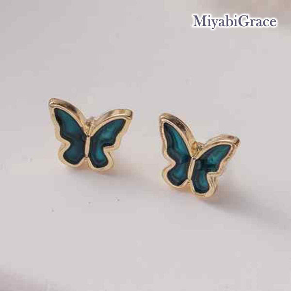Green / White Butterfly Invisible Clip On Earrings