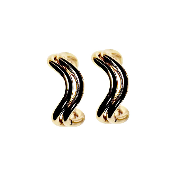 Gold Double Waved Invisible Clip On Hoop Earrings