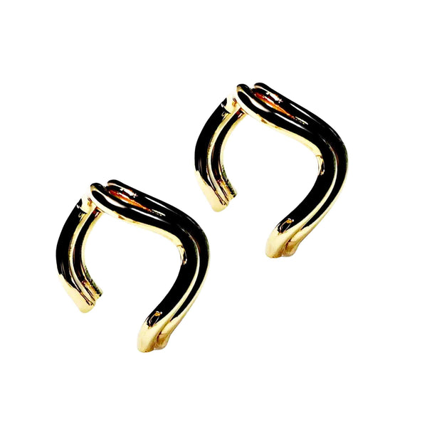 Gold Double Waved Invisible Clip On Hoop Earrings