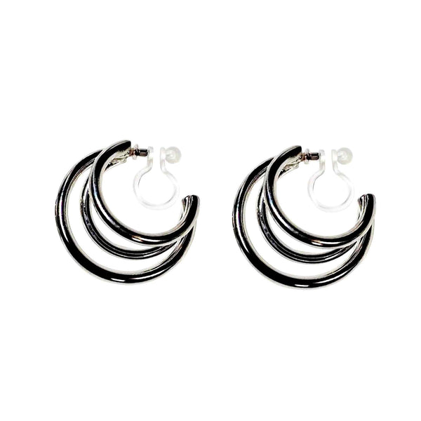 Silver Triple Invisible Clip On Hoop Earrings