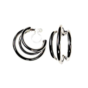 Silver Triple Invisible Clip On Hoop Earrings