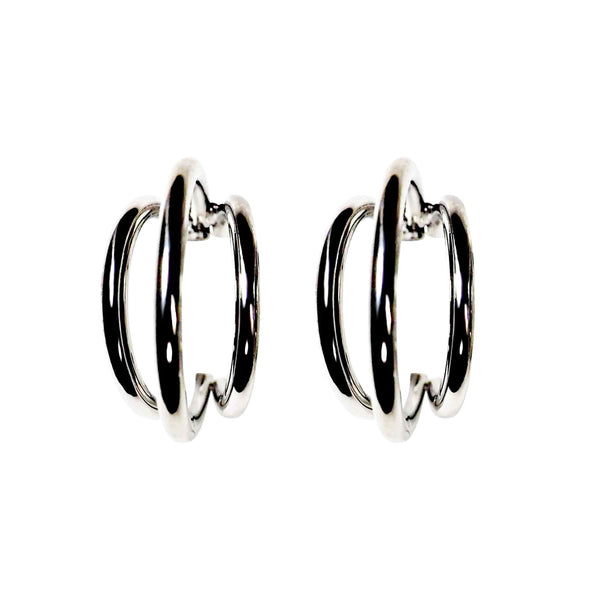 Silver Triple Invisible Clip On Hoop Earrings