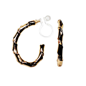 Bamboo Invisible Clip Hoop On Earrings (Gold/Silver)