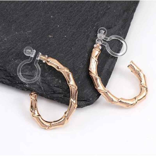 Bamboo Invisible Clip Hoop On Earrings (Gold/Silver)