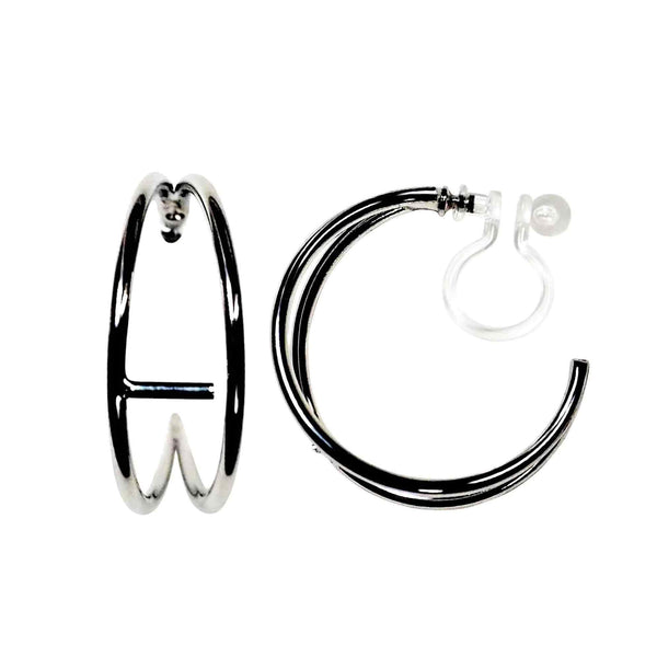 Double Invisible Clip Hoop On Earrings (Gold/Silver)