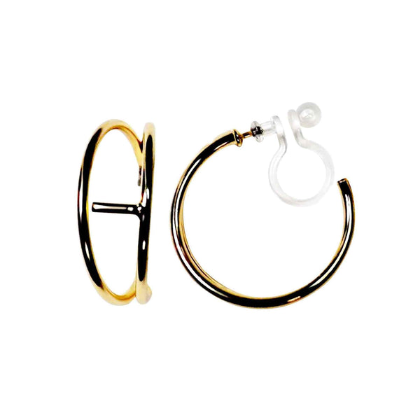 Double Invisible Clip Hoop On Earrings (Gold/Silver)