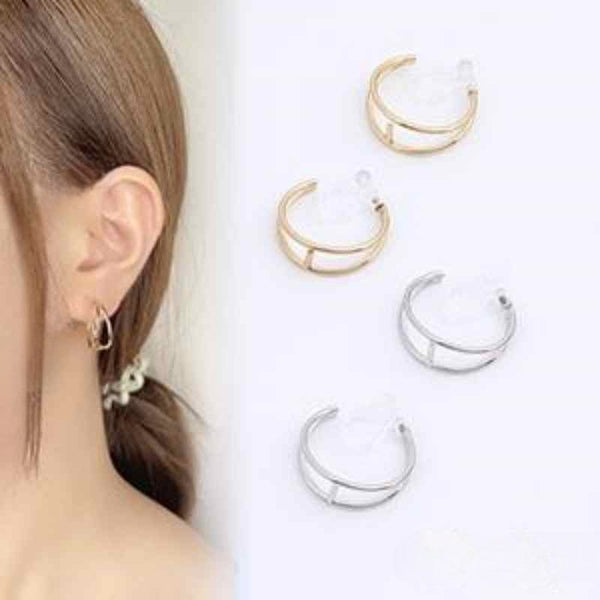 Double Invisible Clip Hoop On Earrings (Gold/Silver)