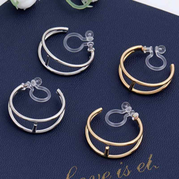 Double Invisible Clip Hoop On Earrings (Gold/Silver)