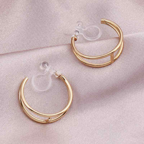 Double Invisible Clip Hoop On Earrings (Gold/Silver)