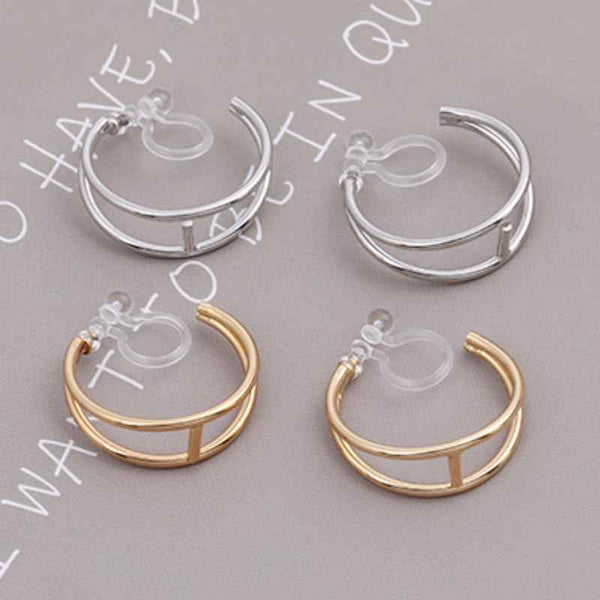 Double Invisible Clip Hoop On Earrings (Gold/Silver)