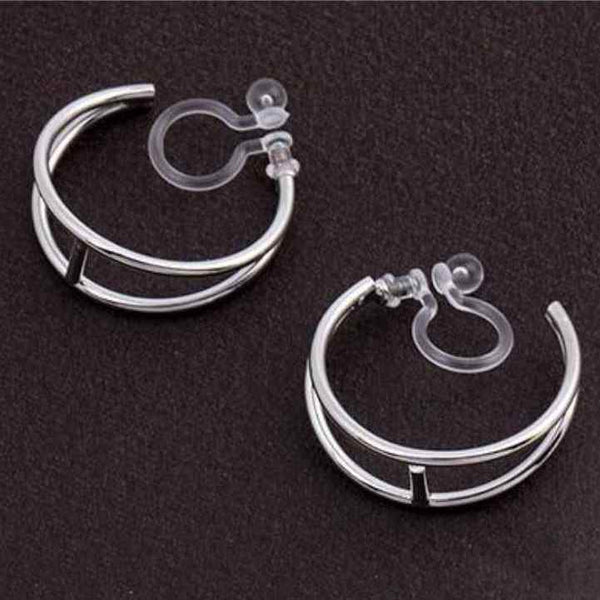 Double Invisible Clip Hoop On Earrings (Gold/Silver)