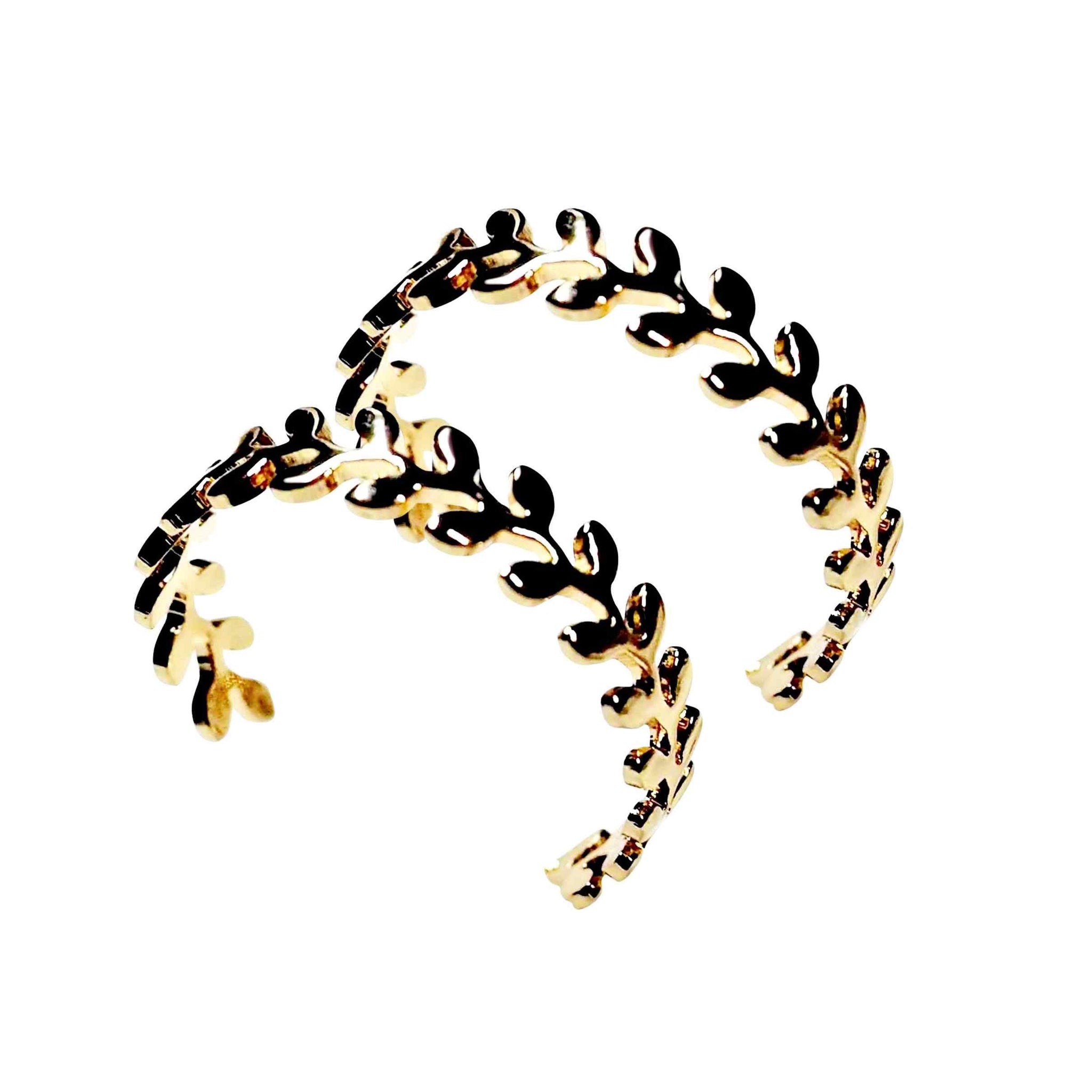 Leaf Laurel Wreath Invisible Clip On Hoop Earrings (Gold/Silver)