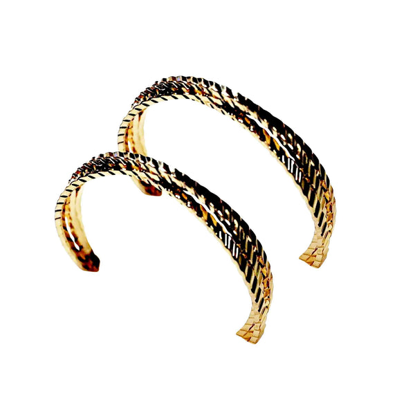 Textured Triple Hoop Hoop Invisible Clip On Hoop Earrings (Gold/Silver)