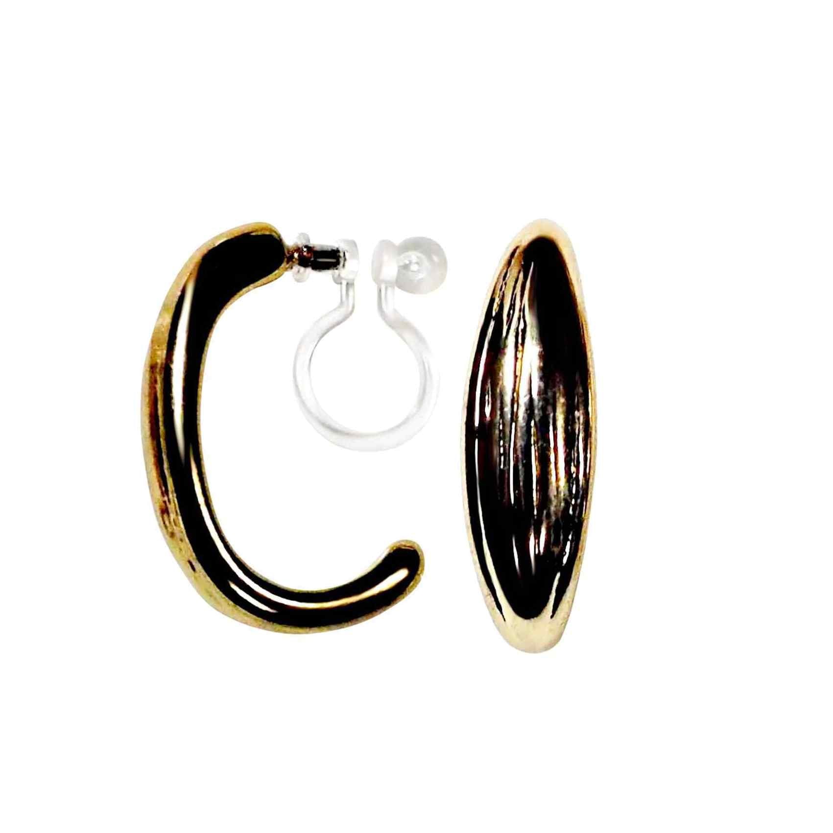 Gold Gold Thick Invisible Clip On Hoop Earrings