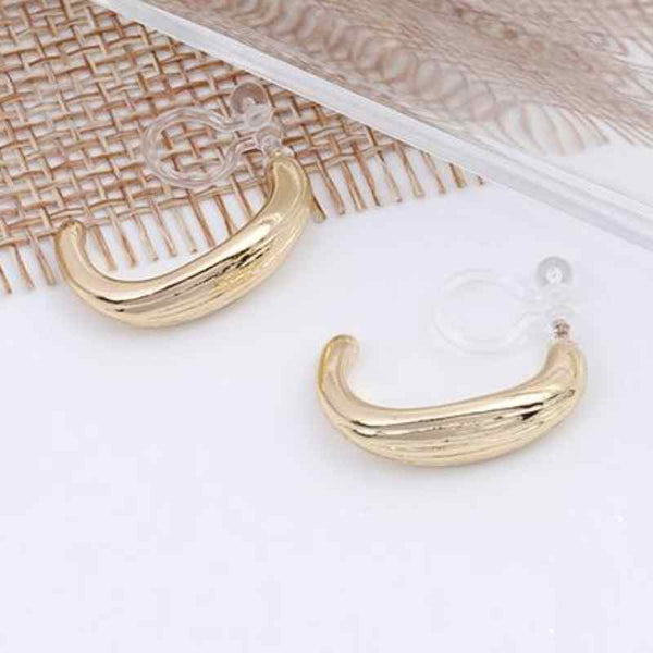 Gold Gold Thick Invisible Clip On Hoop Earrings