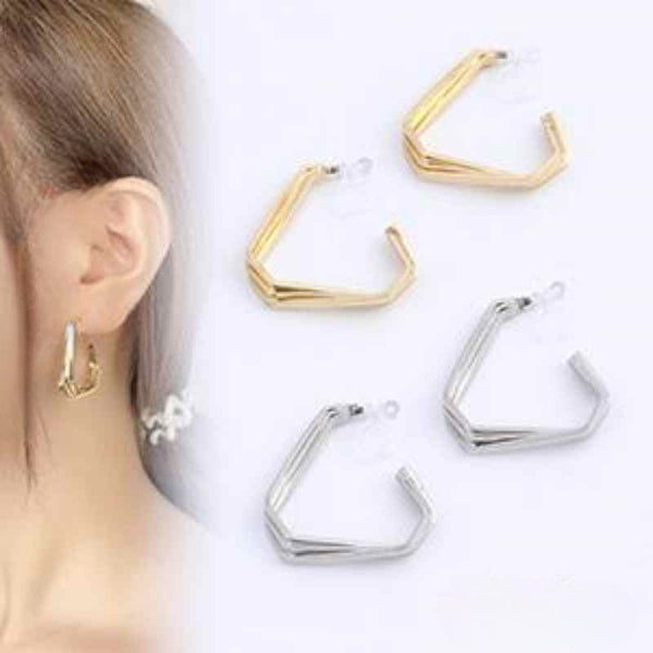 Triangle Invisible Clip On Hoop Earrings (Gold/Silver)