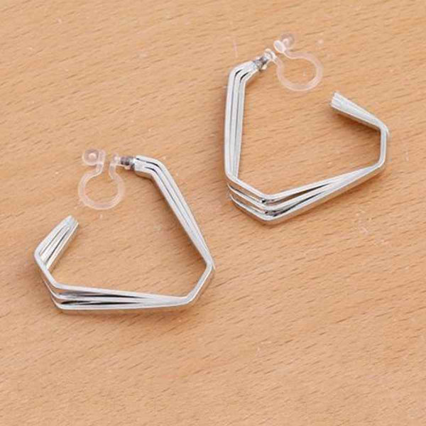 Triangle Invisible Clip On Hoop Earrings (Gold/Silver)