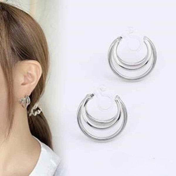 Silver Triple Invisible Clip On Hoop Earrings