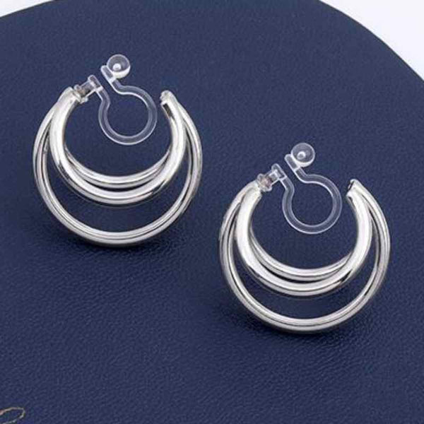 Silver Triple Invisible Clip On Hoop Earrings