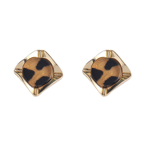 Brown Leopard Gold Invisible Clip On Stud Earrings