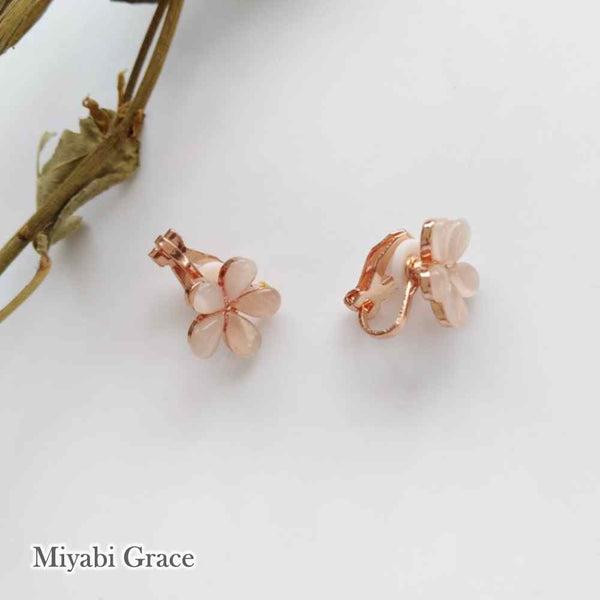 Pink Cherry Blossom Clip On Earrings