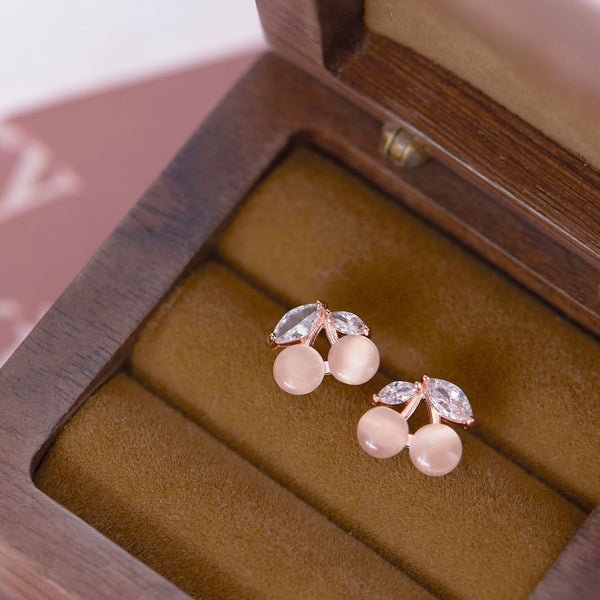 Rose Gold Pink Cherry Coil Clip On Earrings