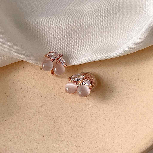 Rose Gold Pink Cherry Coil Clip On Earrings