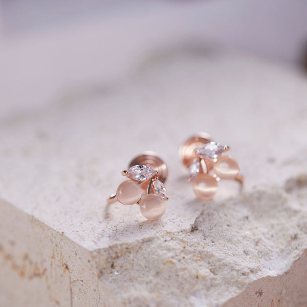 Rose Gold Pink Cherry Coil Clip On Earrings