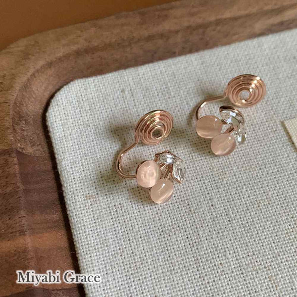 Rose Gold Pink Cherry Coil Clip On Earrings