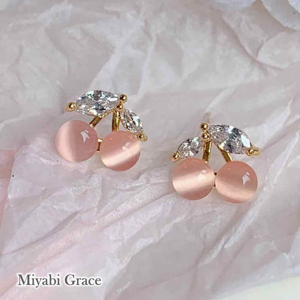 Rose Gold Pink Cherry Coil Clip On Earrings