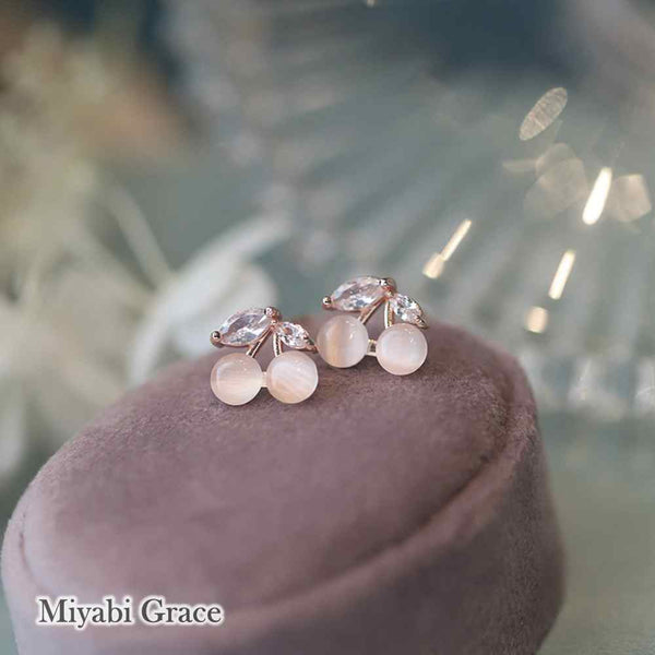 Rose Gold Pink Cherry Coil Clip On Earrings