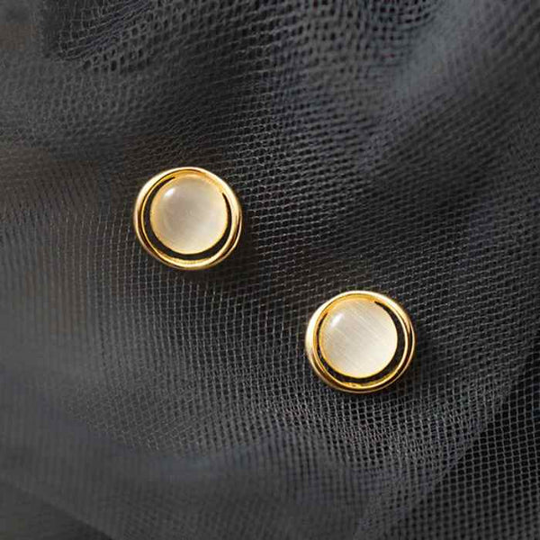 Round Beige Gold Dome Crystal Coil Clip On Earrings