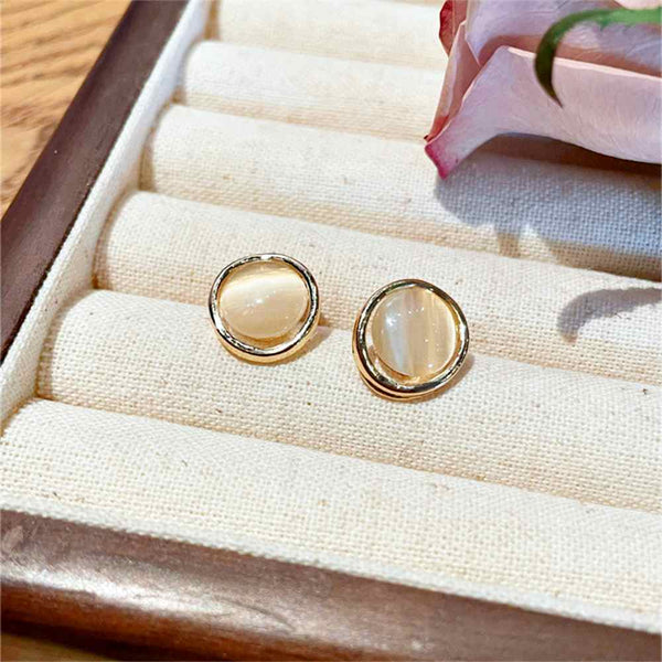 Round Beige Gold Dome Crystal Coil Clip On Earrings