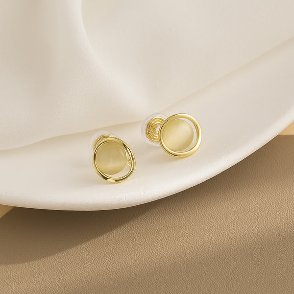 Round Beige Gold Dome Crystal Coil Clip On Earrings