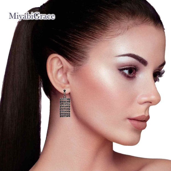 Dangle Chic Rectangular Rhinestone Crystal Invisible Clip-On Earrings