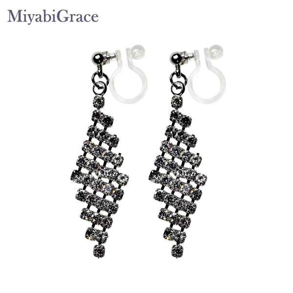 Glimmering Diamond Rhinestone Crystal Invisible Clip-On Earrings